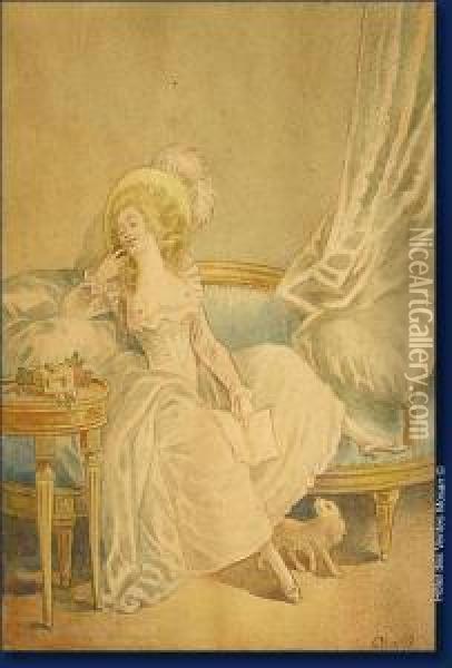 Jeune-femme Dans Un Interieur Oil Painting - Charles Michel-Ange Challe