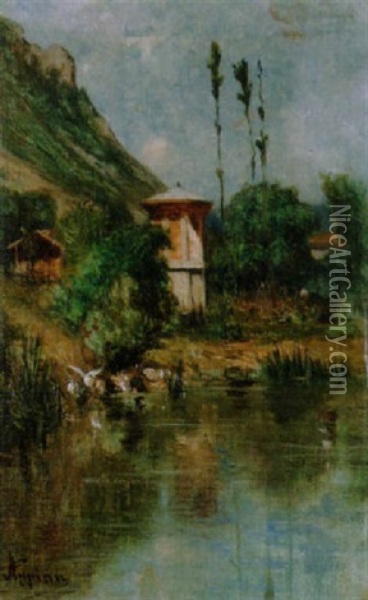 Flussuferpartie Oil Painting - Adolphe Appian