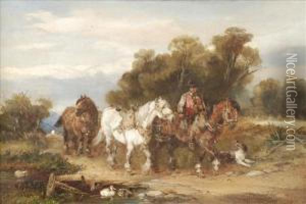 Horses Passing A Pond Oil Painting - Harden Sidney Melville