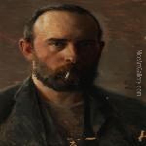 The Artist's Self-portrait With A Cigaret Oil Painting - Peder Vilhelm Ilsted