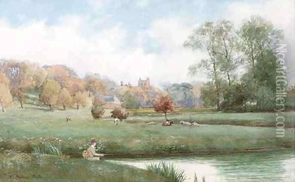 Haddon Hall and the river Wye Oil Painting - Robert Hollands Walker