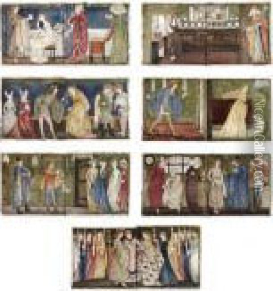 An Important And Rare Set Of Seven Two-tile Panels Of The 'cinderella' Fairy Tale Oil Painting - Sir Edward Coley Burne-Jones