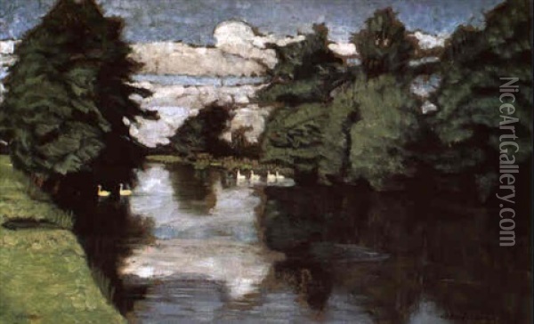 Flussufer (wummelandschaft Mit Gansen) Oil Painting - Otto Modersohn