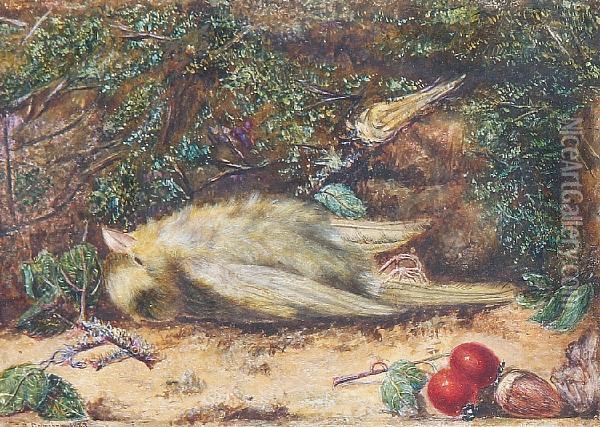 A Fallen Greenfinch Oil Painting - John Atkinson Grimshaw