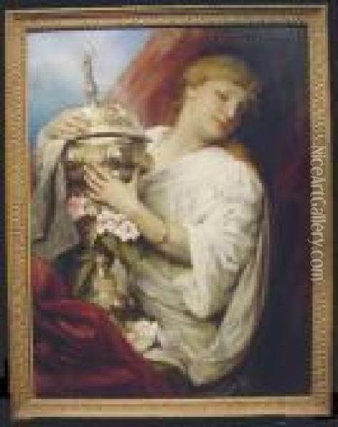Woman With Smoking Urn Oil Painting - Gabriel Cornelius Von Max