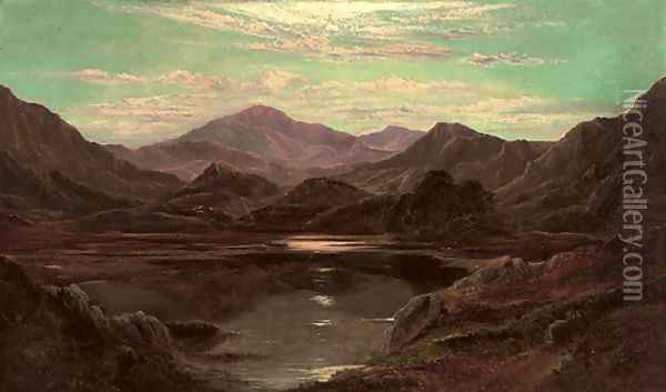 A loch landscape by moonlight Oil Painting - Charles Leslie