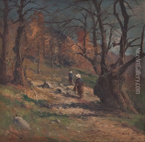 Bauerinnen Im Herbstlichen Wald Oil Painting - Leonardo Roda