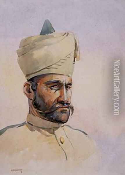 Soldier of the 40th Pathans Malikdin Khel Afridi Oil Painting - Alfred Crowdy Lovett