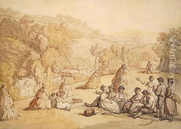 Harvesters Resting in a Corn Field, c.1805-10 Oil Painting - Thomas Rowlandson