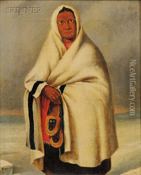 Indian Holding Moccasins Oil Painting - Cornelius Krieghoff