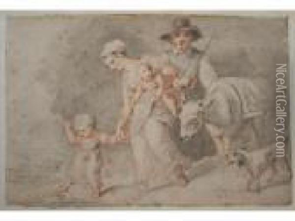 Peasant Family With A Donkey Oil Painting - John White Abbott