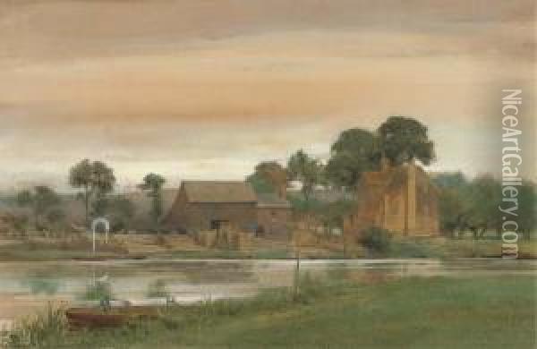 A Ferry And Inn On The Thames Oil Painting - Edward Henry Fahey
