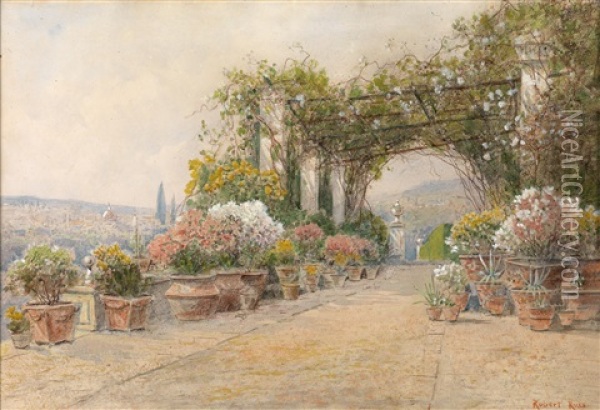 Bluhende Veranda Mit Blick Auf Florenz Oil Painting - Robert Russ