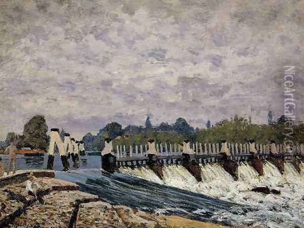 Molesey Weir Hampton Court, 1874 Oil Painting - Alfred Sisley