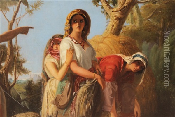 Boaz Speaks To Ruth At The Barley Field Oil Painting - Julius Josephus Gaspard Starck