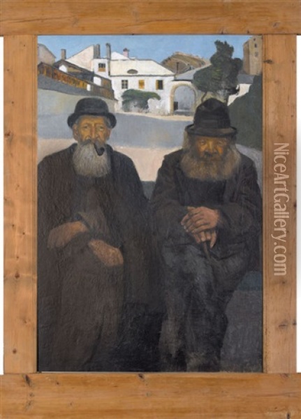 Zwei Sitzende Walliser Bauern Oil Painting - Raphy Dalleves