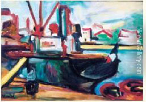 Bateau Au Port Oil Painting - Andre Blondel