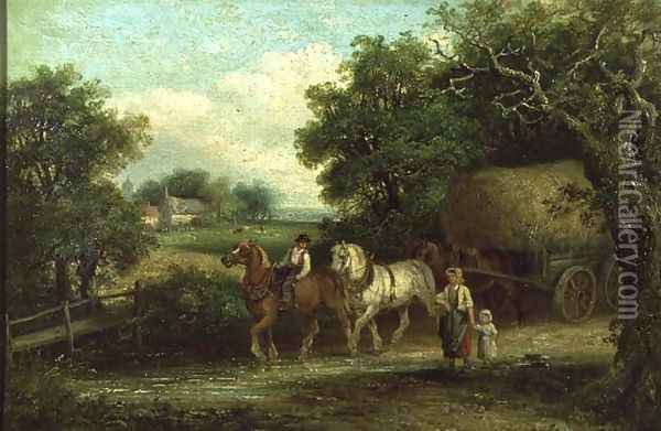 The Haycart Crossing the Ford in Summer Oil Painting - Thomas Smythe