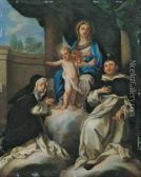Madonna Mit Kind Und Zwei Heiligen. Oil Painting - Francesco de Mura