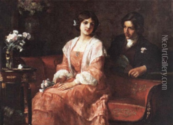 Elegant Couple In An Interior Oil Painting - Otolia Kraszewska