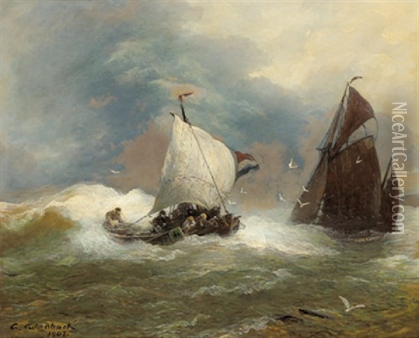 Fischerboote Bei Rauher See Oil Painting - Andreas Achenbach