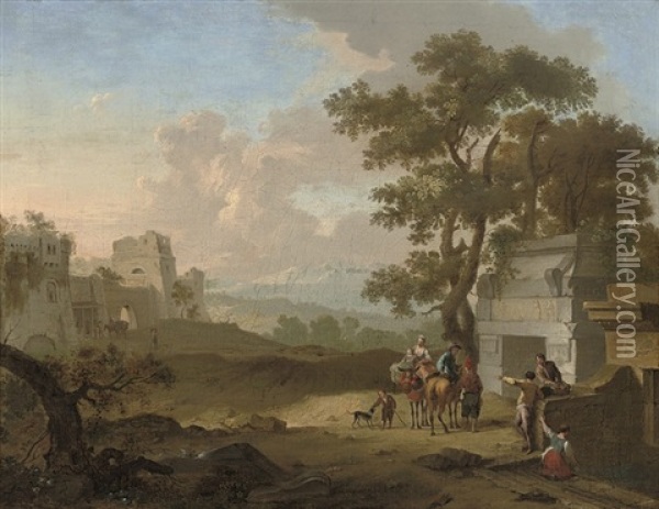 An Italianate Landscape With Travellers Oil Painting - Franz de Paula Ferg