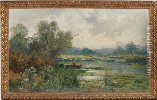 Fisherman In The Au Oil Painting - Adolf Kaufmann