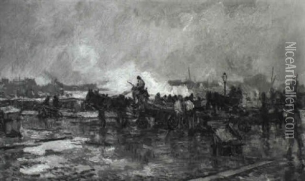View Of The Quay Along The Maas, Rotterdam Oil Painting - Johan Hendrik van Mastenbroek