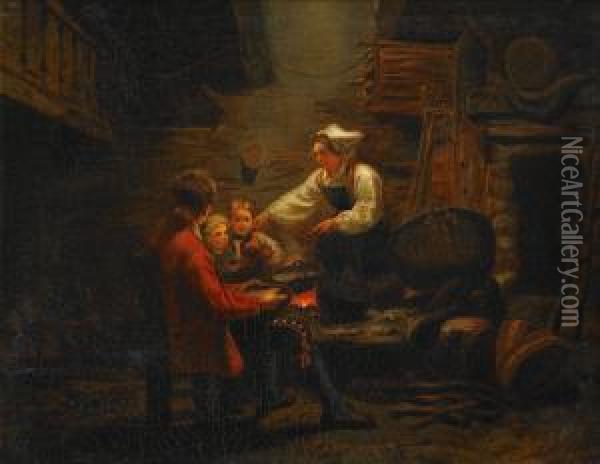 Middagstid I Stugan Oil Painting - Bengt Nordenberg