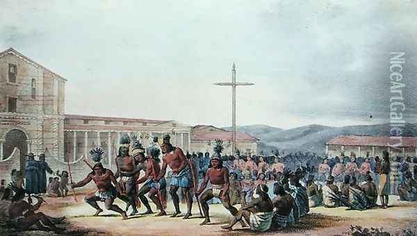 Ritual dance of the natives of California, at the Mission of San Francisco, from 'Voyage Pittoresque Autour du Monde' Oil Painting - Ludwig (Louis) Choris