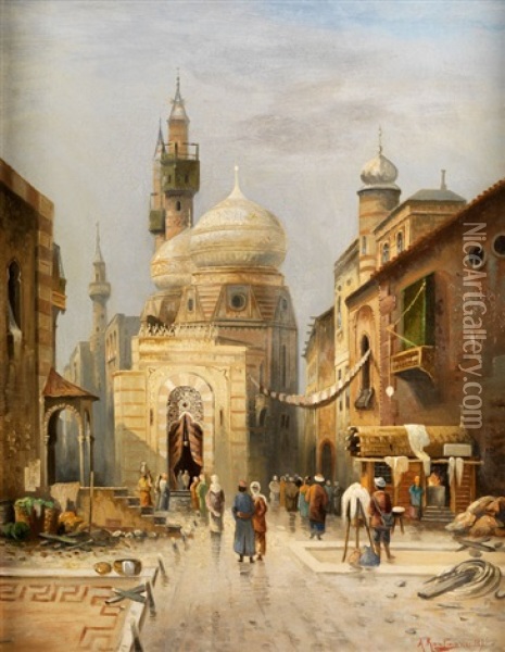 Eingang Einer Moschee In Kairo Oil Painting - Adolf Kaufmann
