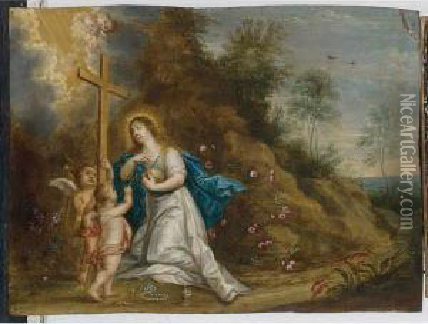 St. Catherine In A Landscape Laureated By Putti Oil Painting - Pieter Van Avont