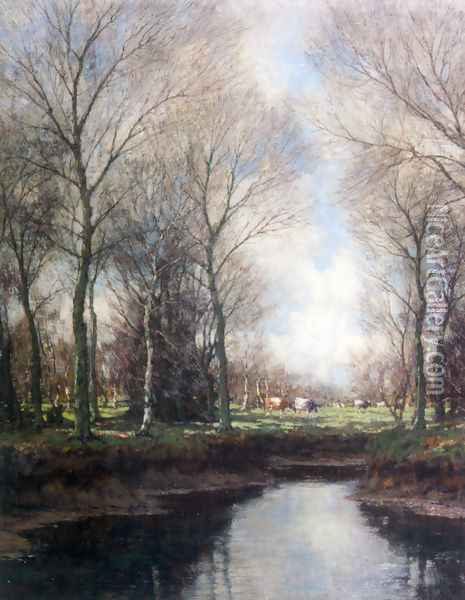 Cows Grazing Along a Stream Oil Painting - Arnold Marc Gorter