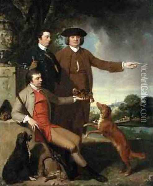 Self Portrait with Father and Brother 1760-62 Oil Painting - John Hamilton Mortimer