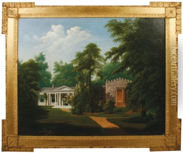 Neo-classical Villa And Garden Oil Painting - Martin Andreas Reisner