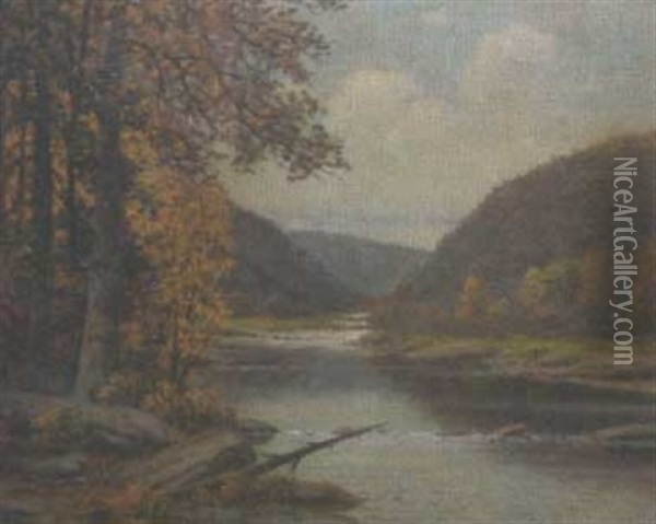 Autumn River Scene Oil Painting - Albert Francis King