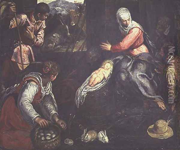 The Adoration of the Shepherds, c.1578 Oil Painting - Jacopo Tintoretto (Robusti)
