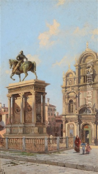 Equestrian Statue Of Bartolomoeo Colleoni, Campo Dei Santi Giovanni E Paolo, Venice Oil Painting - Antonietta Brandeis