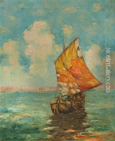 Marina Con Velero Oil Painting - Georgi Alexandrovich Lapchine