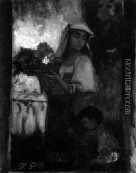 Junge Albanerin Mit Einem Kleinen Jungen Oil Painting - Ferdinand Wilhelm Pauwels