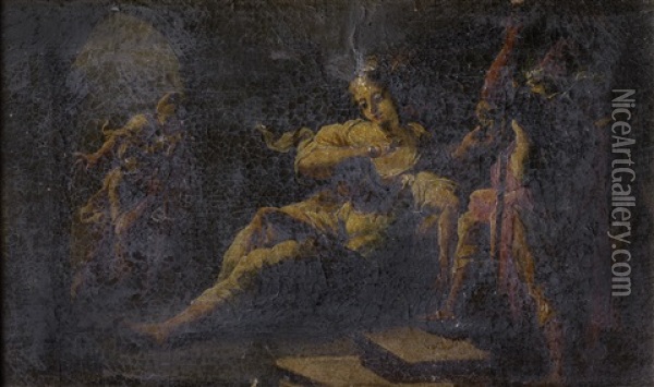 Tobias And The Fish; Samson And Delilah; And Samson Smiting The Philistines With The Jawbone Of An Ass (3 Works) Oil Painting - Johann Lucas Kracker