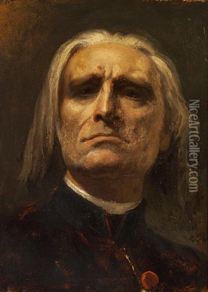 Ascribed To: A Portrait Of The Composer Franz Liszt Oil Painting - Mihaly Munkacsy