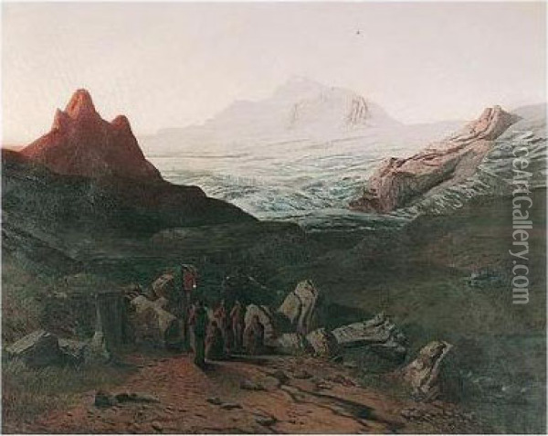 Gebet Vor Dem Grubengang (pilgrims At Prayer) Oil Painting - August Albert Zimmermann