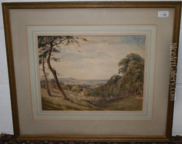 Cattle And Herder In Extensive Landscape Oil Painting - Joseph Murray Ince