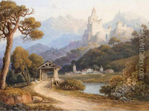 Chateau Near Collman At The Entrance Of Grednerthal Oil Painting - Thomas Miles Richardson