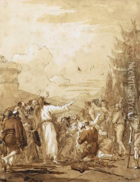Le Christ Guerissant Les Lepreux Oil Painting - Giovanni Domenico Tiepolo