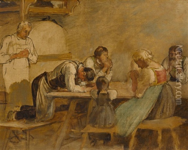 Betende Bauern In Der Stube Oil Painting - Franz Von Defregger