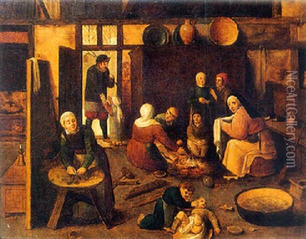A Peasant Family In A Barn Oil Painting - Jan van (Brunswich Monogrammist) Amstel