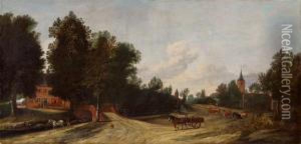 Weite Landschaft Mit Dorfstrasse Oil Painting - Anthonie Van Borssom