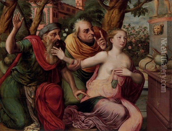 Susannah And The Elders Oil Painting - Frans Floris the Elder